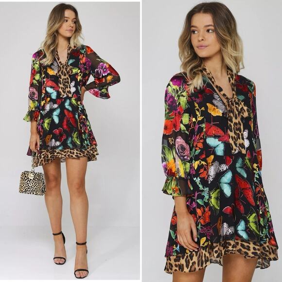 Alice + Olivia Floral and Leopard Print Mini Dress